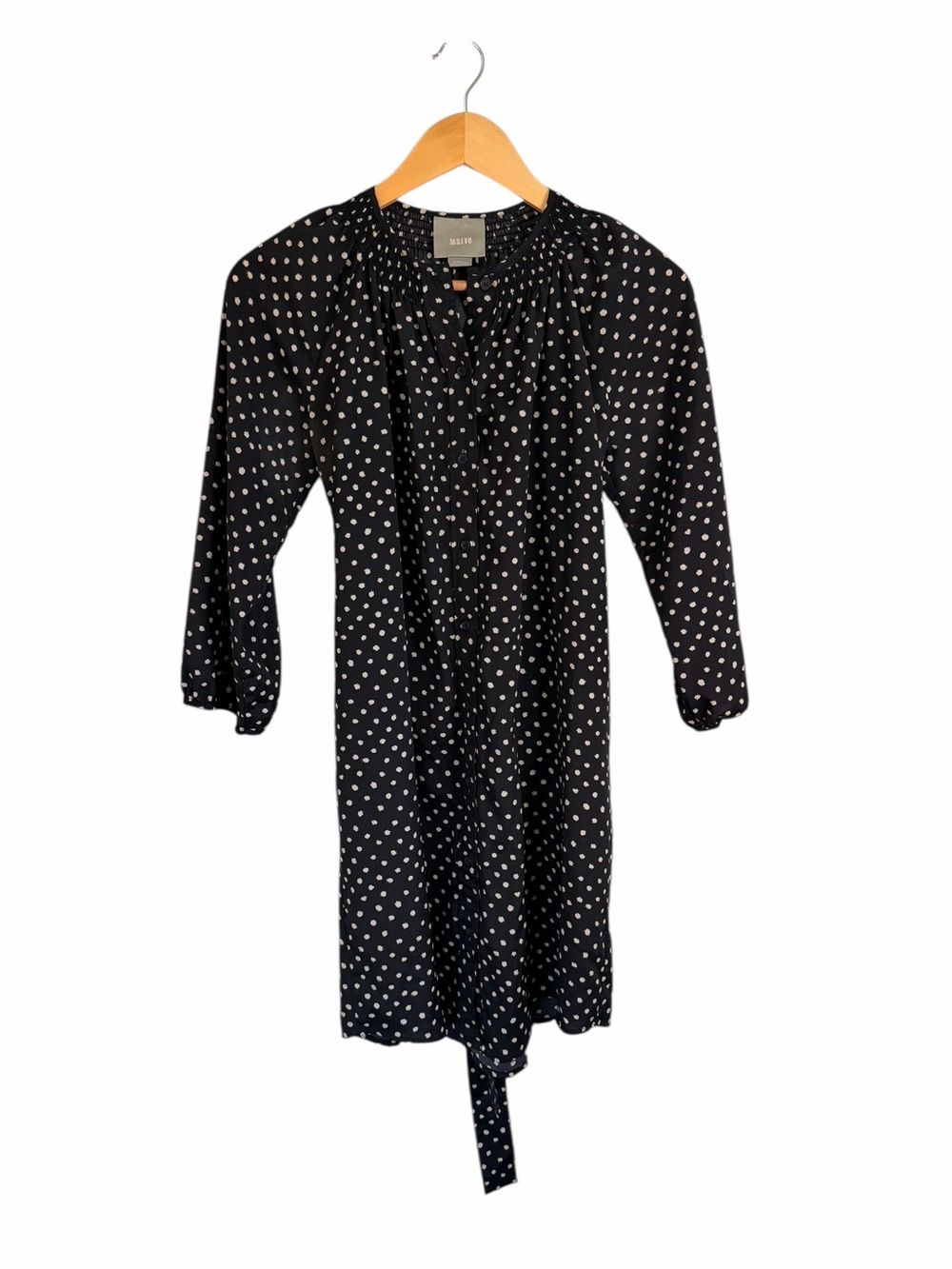 Anthropologie Maeve Navy Button Down Shirt Dress Polka Dot Belted Women's Small - Picture 2 of 11